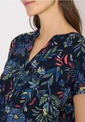 Bluse mit Split Neck und Print
