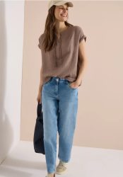 Bluse mit Split Neck aus Musselinstoff