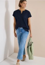 Dropped Shoulder Bluse in Seersuckerqualität