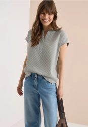 Bluse mit Split Neck in Seersuckerqualität