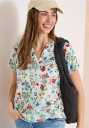 Bluse mit Split Neck und floralem Muster