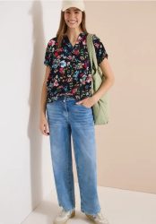 Bluse mit Split Neck und floralem Muster