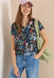Kurzarm Bluse mit Strukturmix und Print