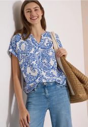 Bluse mit Split Neck und Print