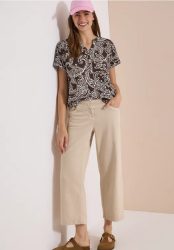 Bluse mit Split Neck und Print