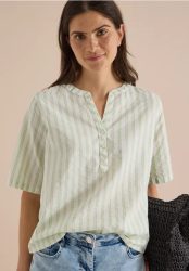 Halbarm Bluse mit Split Neck und Streifen