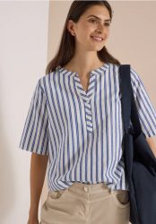 Halbarm Bluse mit Split Neck und Streifen