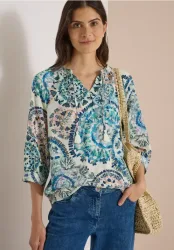 3/4-Arm Bluse mit Split Neck und Print
