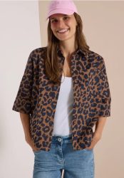 Kurzarm Hemdbluse aus Cord mit Leo