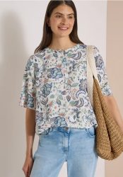 Kurzarm Bluse mit Rundhals und Print