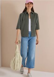 Kurzarm Hemdbluse in Unifarbe