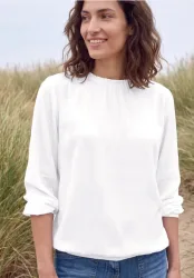 Langarm Bluse mit Rundhals und Smokdetail