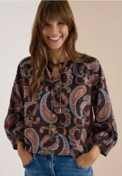 3/4-Arm Bluse mit Split Neck und Print