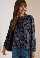 Langarm Bluse mit Split Neck und Print