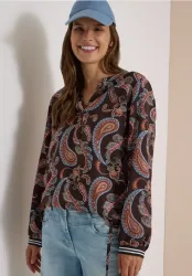 Langarm Bluse mit Split Neck und Print