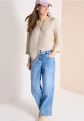 Bluse mit Split Neck aus Leinenmix