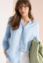 Bluse mit Split Neck aus Leinenmix