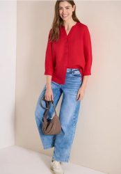 Bluse mit Split Neck aus Leinenmix