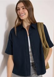 Kurzarm Hemdbluse aus reinem Leinen
