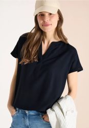Kurzarm Bluse mit Split Neck