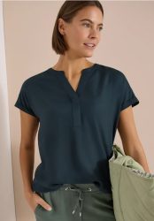 Kurzarm Bluse mit Split Neck