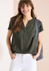 Kurzarm Bluse mit Split Neck