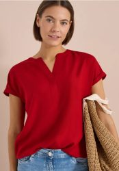 Kurzarm Bluse mit Split Neck