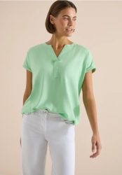 Kurzarm Bluse mit Split Neck