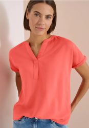 Kurzarm Bluse mit Split Neck