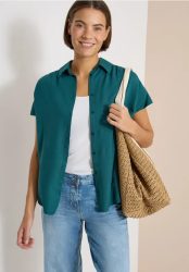 Basic Bluse mit Hemdkragen in Unifarbe