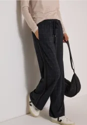 Wide Leg Hose mit Karomuster und Tape