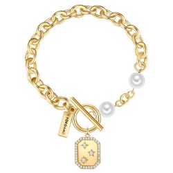 Yokoamii Armband Sterne aus Messing in Gelbgold mit Zirkonia und Perle (synth.) Armbänder & Armreife 1 ct Damen