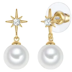 Yokoamii Ohrhänger aus Messing in Gelbgold mit Zirkonia und Muschelkernperle Ohrringe 1 ct Damen