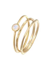 Elli - Ring Solitär Mondstein 3Er Ring Set 375 Gelbgold, 56mm