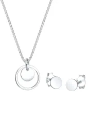 Elli - Schmuckset Rund Plättchen Kette Ohrstecker, Silber