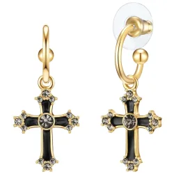 Lulu & Jane Ohrhänger Kreuz Metall-Legierung Glas in Gelbgold Ohrringe 1 ct Damen