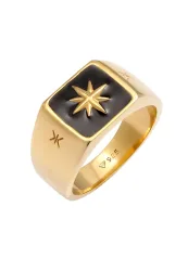 Kuzzoi - Ring Siegelring Emaille Schwarz Stern Basic 925 Silber, 64mm, Gold