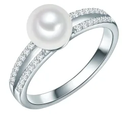 Valero Pearls Ring Sterling Silber Zirkonia Süßwasser-Zuchtperle in Silber Ringe 1 ct Damen