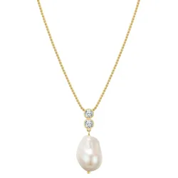 Yokoamii Halskette Messing Zirkonia Muschelkernperle in Gelbgold Ketten 1 ct Damen