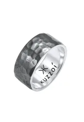 Kuzzoi - Ring  Bandring Gehämmert Oxidiert 925 Silber, 60mm, Schwarz