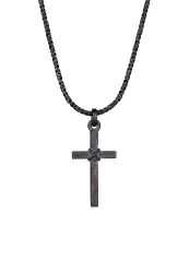Kuzzoi - Halskette  Kreuz Flach Kordelkette 925 Silber, 55 CM, Schwarz