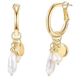 Lulu & Jane Creolen Metall-Legierung Süßwasser-Zuchtperle in Gelbgold Ohrringe 1 ct Damen