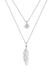 Elli - Halskette Layer-Design Feder Kristall, 50 CM, Silber