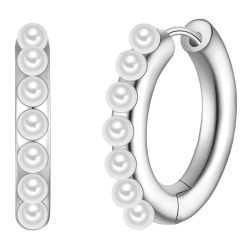 Yokoamii Creolen aus Metall-Legierung in silber mit Perle (synth.) Ohrringe 1 ct Damen