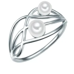 Lulu & Jane Perlen-Ring Messing Muschelkernperle in Silber Ringe 1 ct Damen