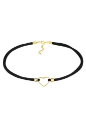 Elli - Halskette Choker Herz Velourband Schwarz 925 Silber, 32cm, Gold