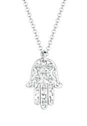 Elli - Halskette Hamsa Hand Kristalle, 45cm, Silber