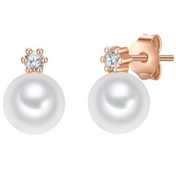 Valero Pearls Perlen-Ohrstecker Sterling Silber Zirkonia Süßwasser-Zuchtperle in Roségold Ohrringe 1 ct Damen