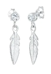 Elli - Ohrringe Feder Boho Mit Kristallen, One Size, Weiss