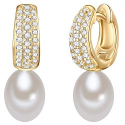 Lulu & Jane Perlen-Creolen aus Sterling Silber in Gelbgold mit Zirkonia und Süßwasser-Zuchtperle Ohrringe 1 ct Damen